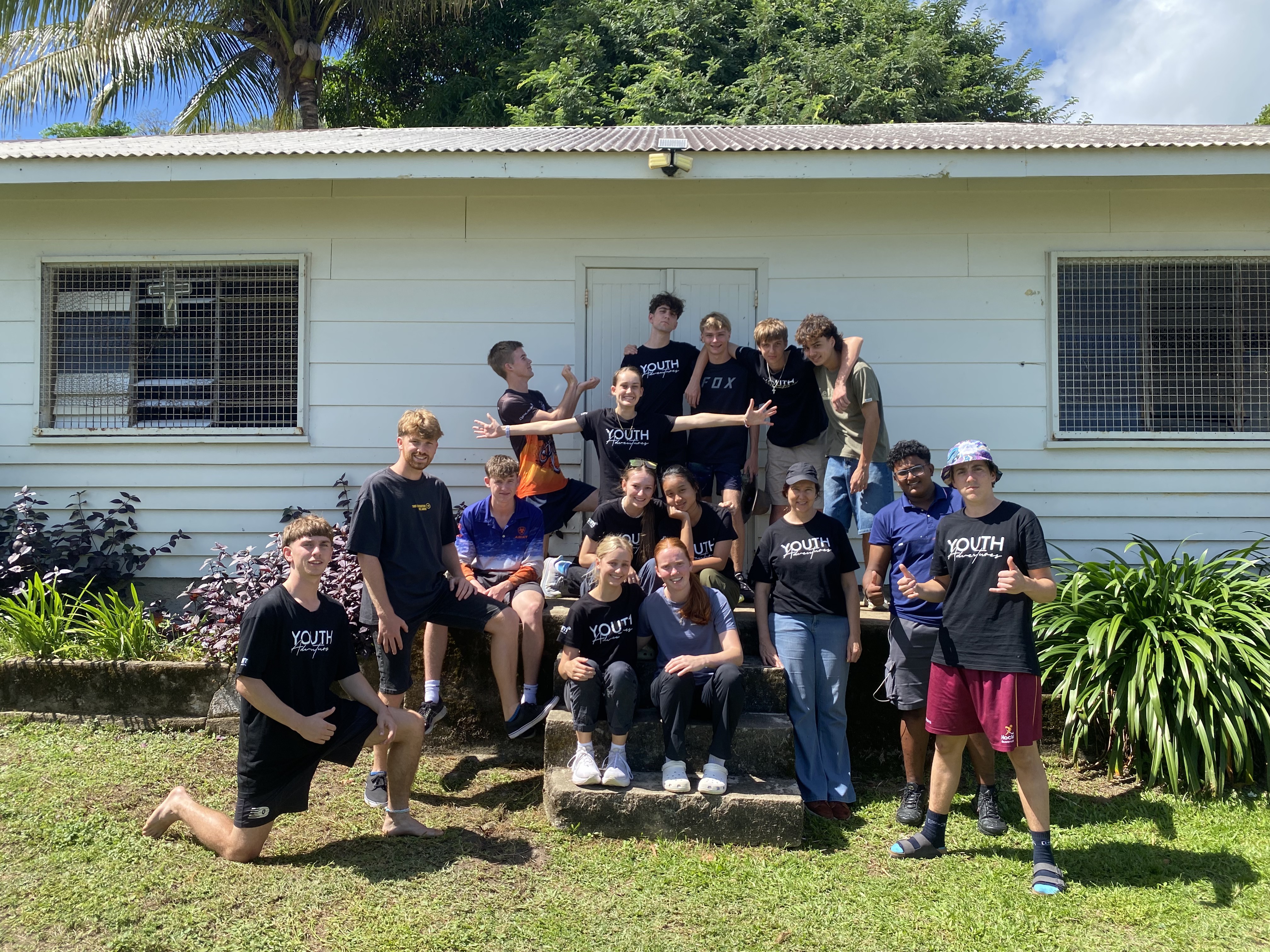 Young people gathered outside after a youth event